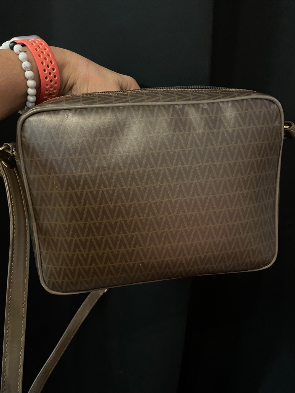 Mario Valentino Brown Monogrammed V-Logo Crossbody Bag - Picture 8 of 17
